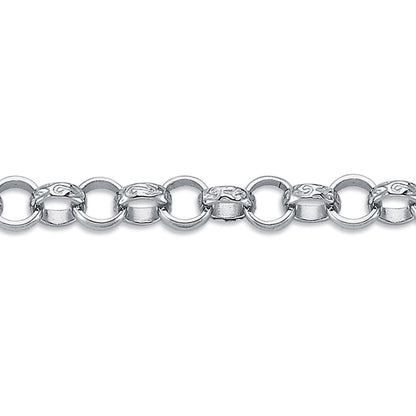 Womens Rhodium Plated Silver  Carved Belcher Bracelet 7mm 7.5" - ACN002F-7.5