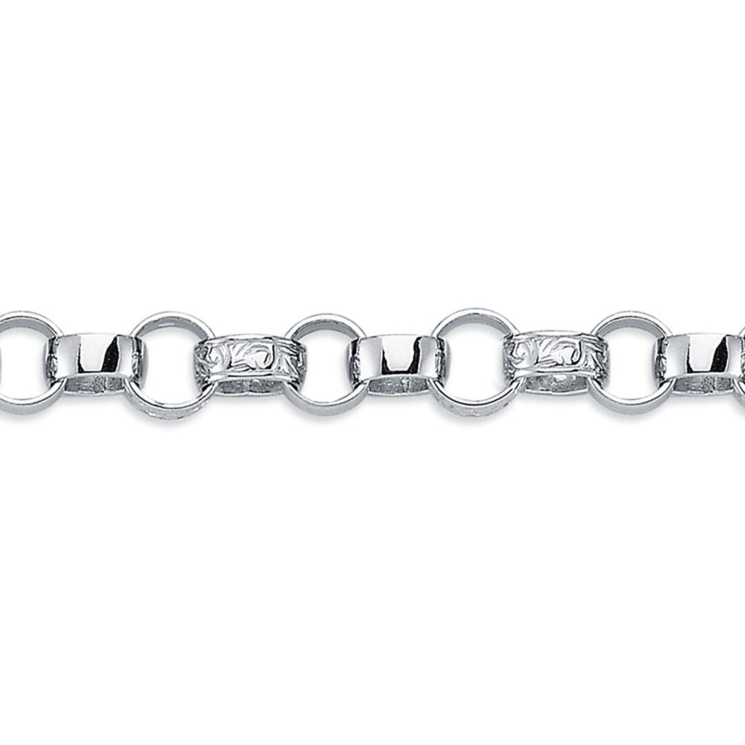 Mens Rhodium Plated Silver  carved Belcher Bracelet 7mm 8.5" - ACN002G-8.5