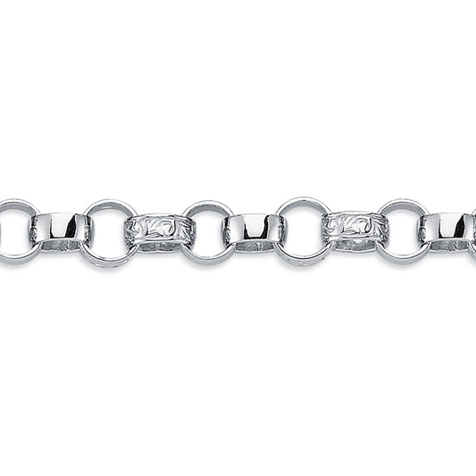 Mens Rhodium Plated Silver  carved Belcher Bracelet 7mm 8.5" - ACN002G-8.5