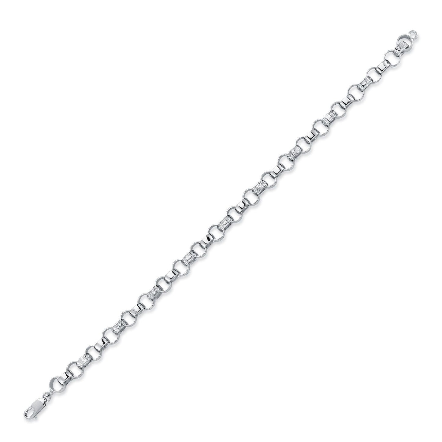 Mens Rhodium Plated Silver  carved Belcher Bracelet 7mm 8.5" - ACN002G-8.5