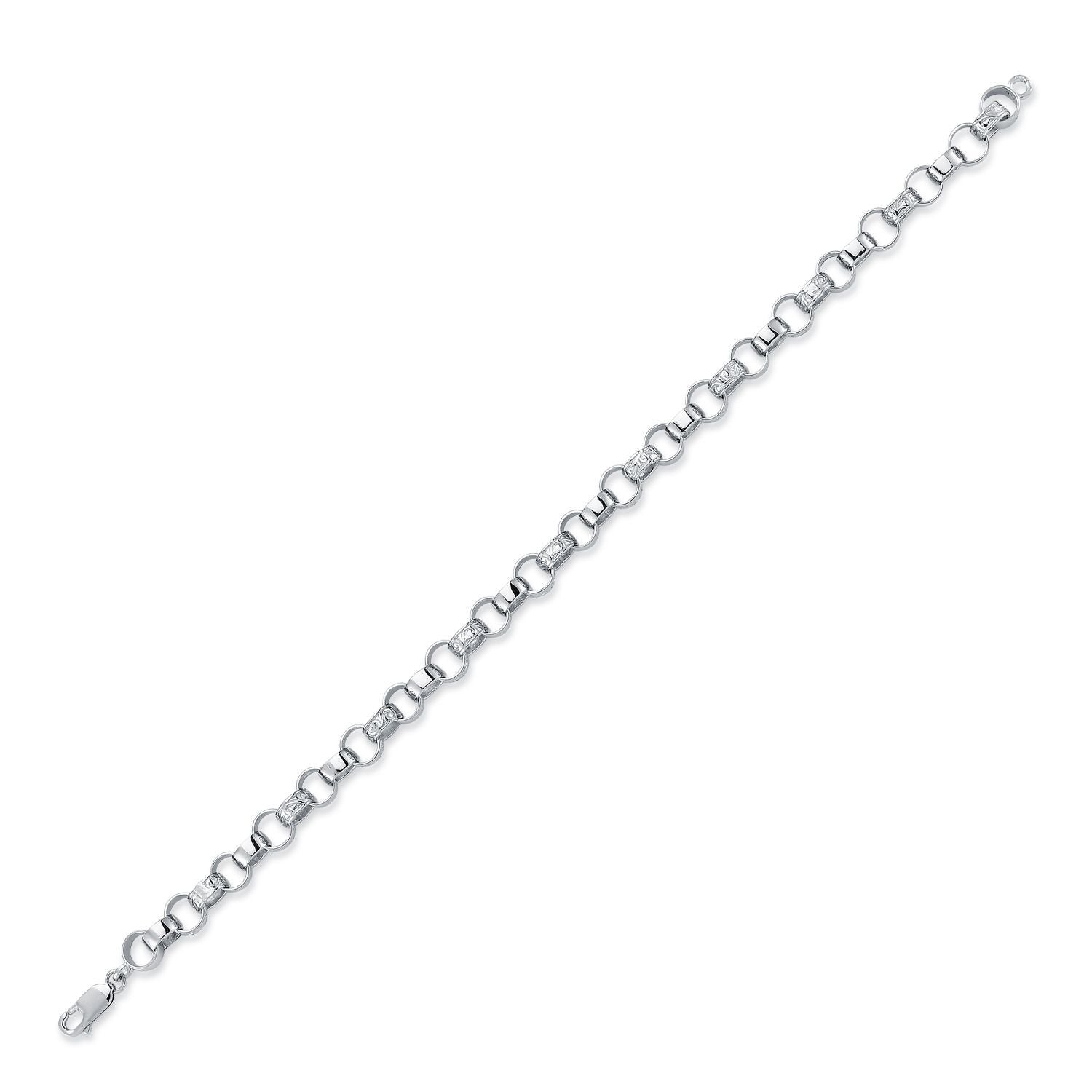 Mens Rhodium Plated Silver  carved Belcher Bracelet 7mm 8.5" - ACN002G-8.5