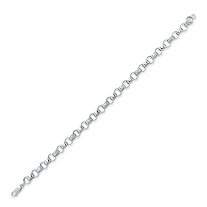 Mens Rhodium Plated Silver  carved Belcher Bracelet 7mm 8.5" - ACN002G-8.5