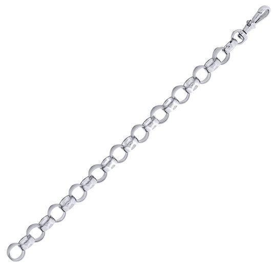 Mens Rhodium Plated Silver  Plain Belcher Bracelet 9mm 8.5" - ACN002H