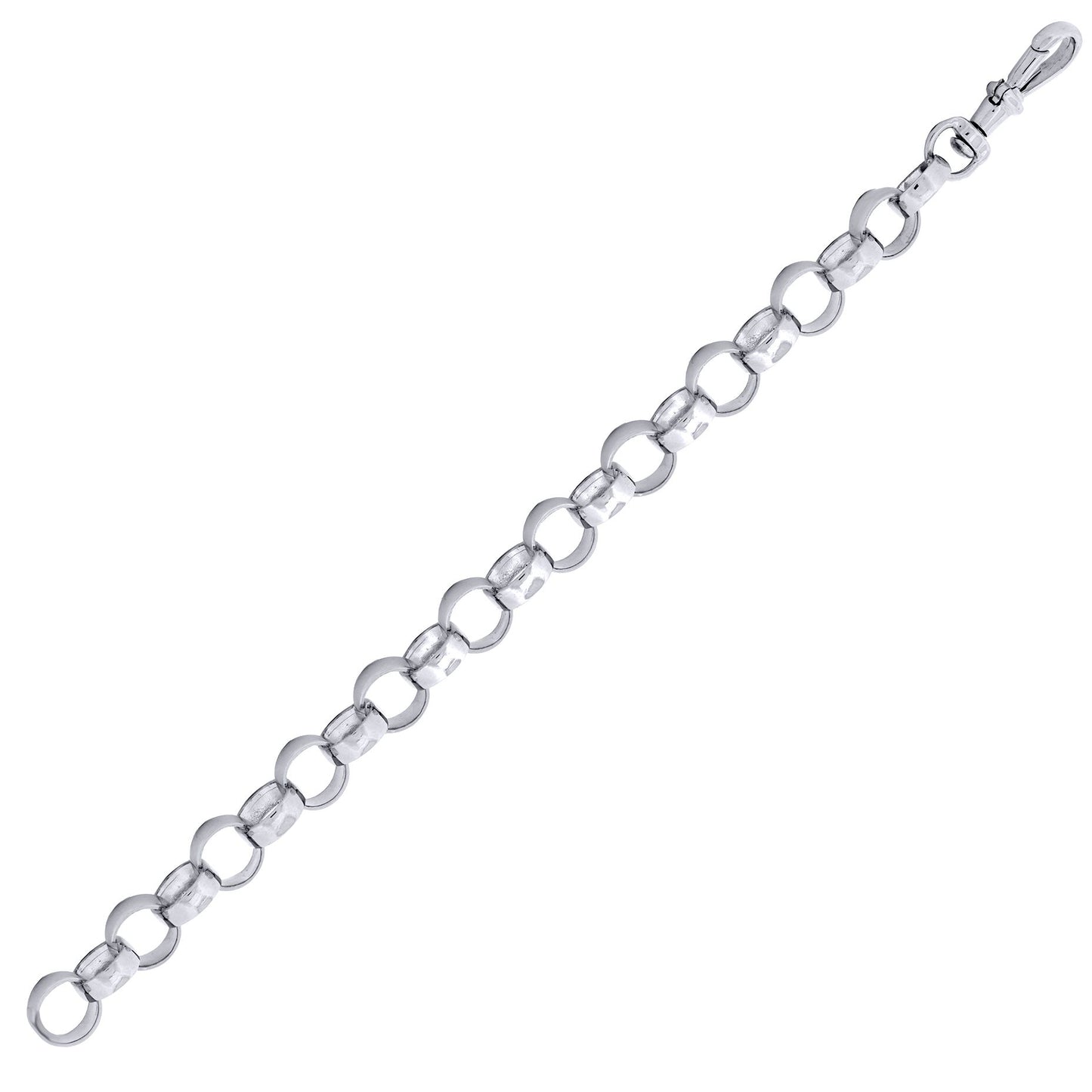 Mens Rhodium Plated Silver  Plain Belcher Bracelet 9mm 8.5" - ACN002H
