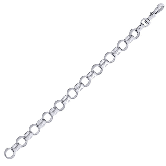 Mens Rhodium Plated Silver  Plain Belcher Bracelet 9mm 8.5" - ACN002H
