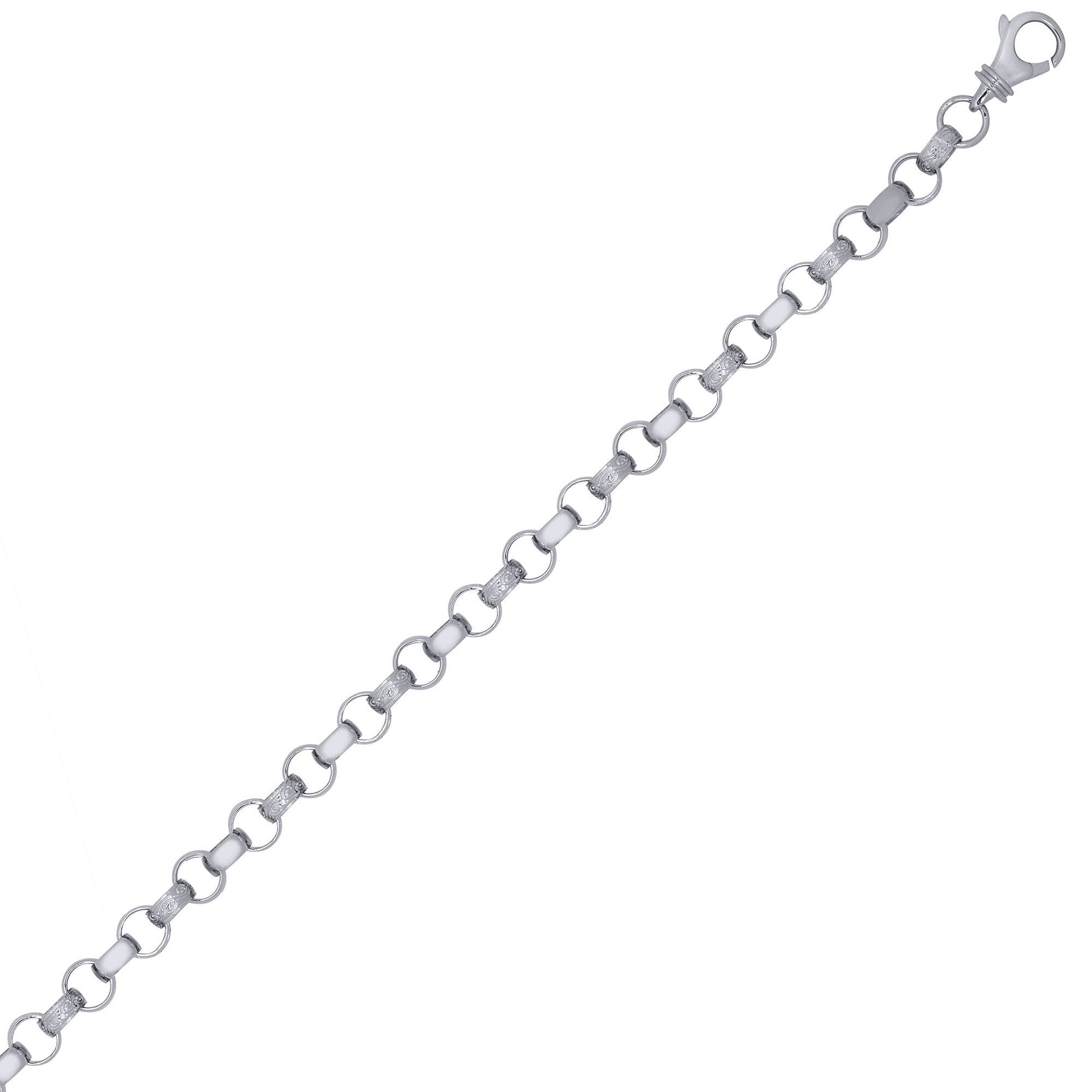 Silver  Engraved Cast Belcher 8mm Chain Bracelet 8.5inch 21cm - ACN002J