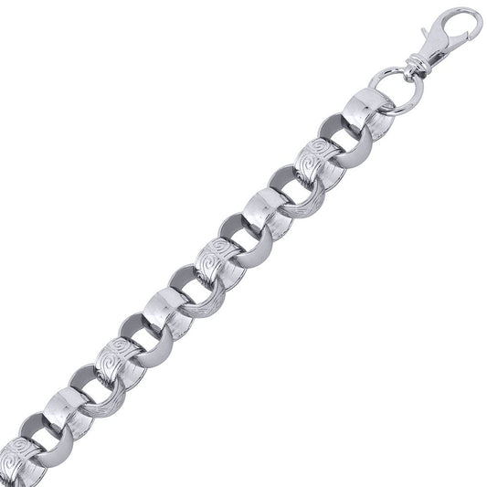 Mens Solid Silver  Engraved Cast Belcher 11.5mm Chain Necklace - ACN002K