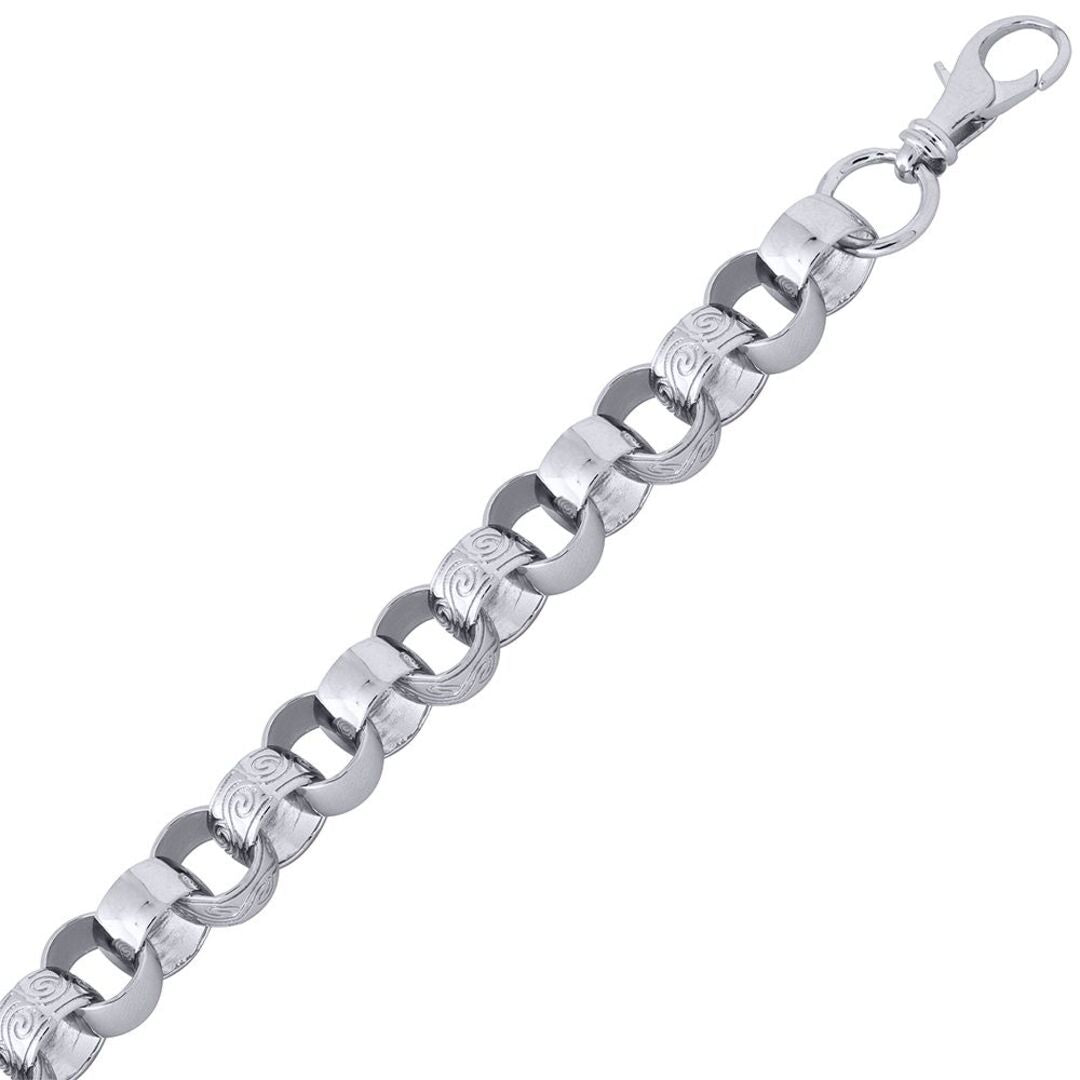 Mens Solid Silver  Engraved Cast Belcher 11.5mm Chain Necklace - ACN002K