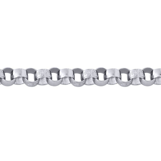 Mens Solid Silver  Engraved Cast Belcher 11.5mm Chain Necklace - ACN002K