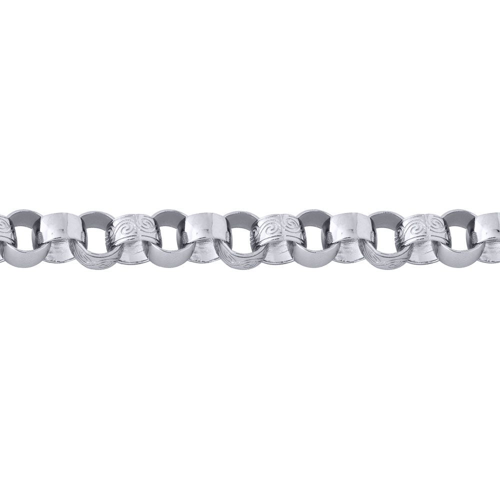 Mens Solid Silver  Engraved Cast Belcher 11.5mm Chain Necklace - ACN002K