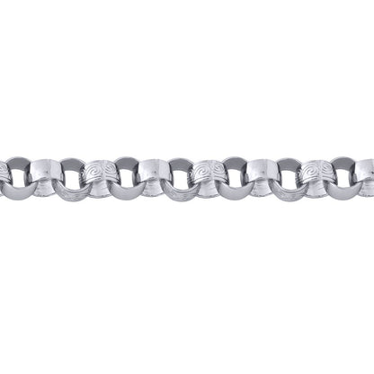 Mens Solid Silver  Engraved Cast Belcher 11.5mm Chain Necklace - ACN002K