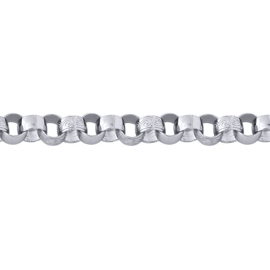 Mens Solid Silver  Engraved Cast Belcher 11.5mm Chain Necklace - ACN002K