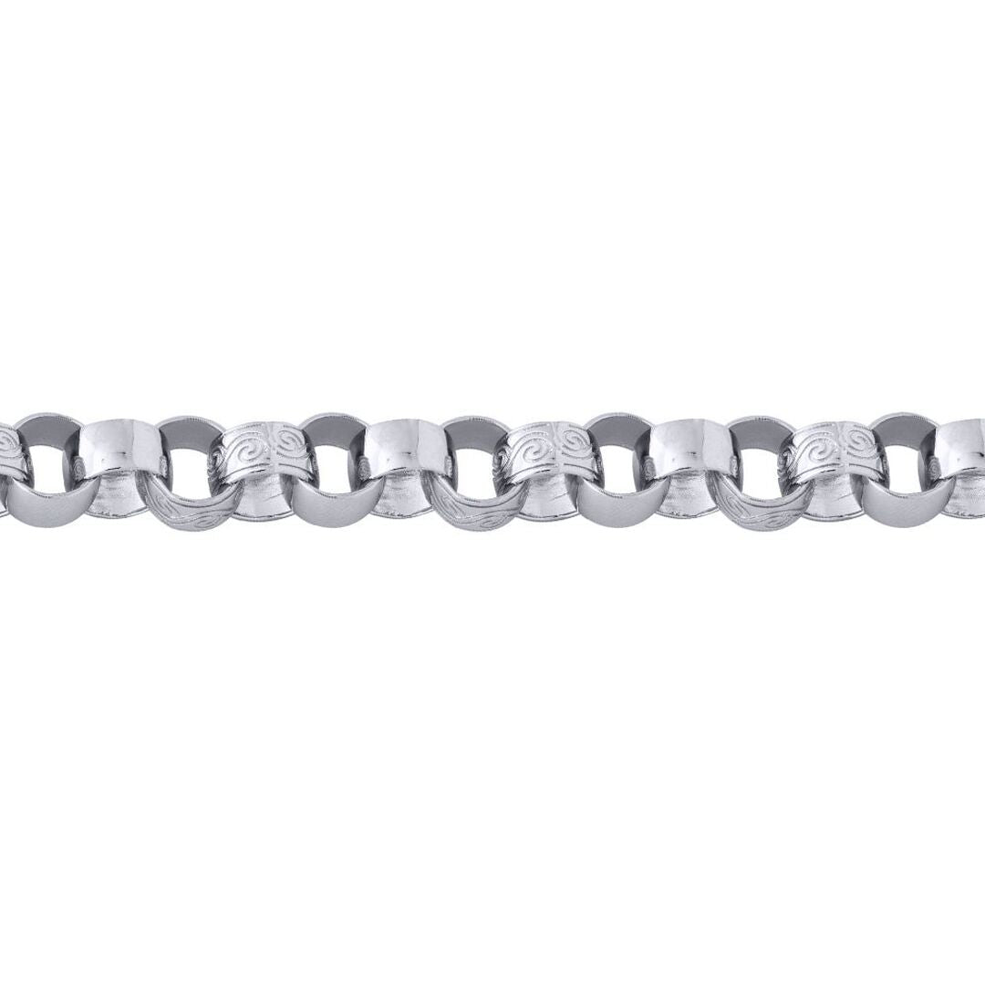 Mens Solid Silver  Engraved Cast Belcher 11.5mm Chain Necklace - ACN002K