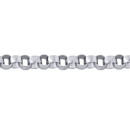 Mens Solid Silver  Engraved Cast Belcher 11.5mm Chain Necklace - ACN002K