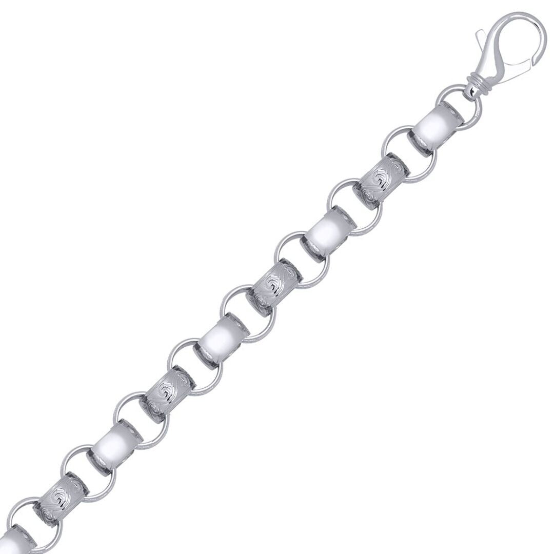 Mens Solid Silver  Engraved Cast Belcher 15mm Chain Necklace - ACN002L