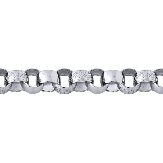 Mens Solid Silver  Engraved Cast Belcher 15mm Chain Necklace - ACN002L