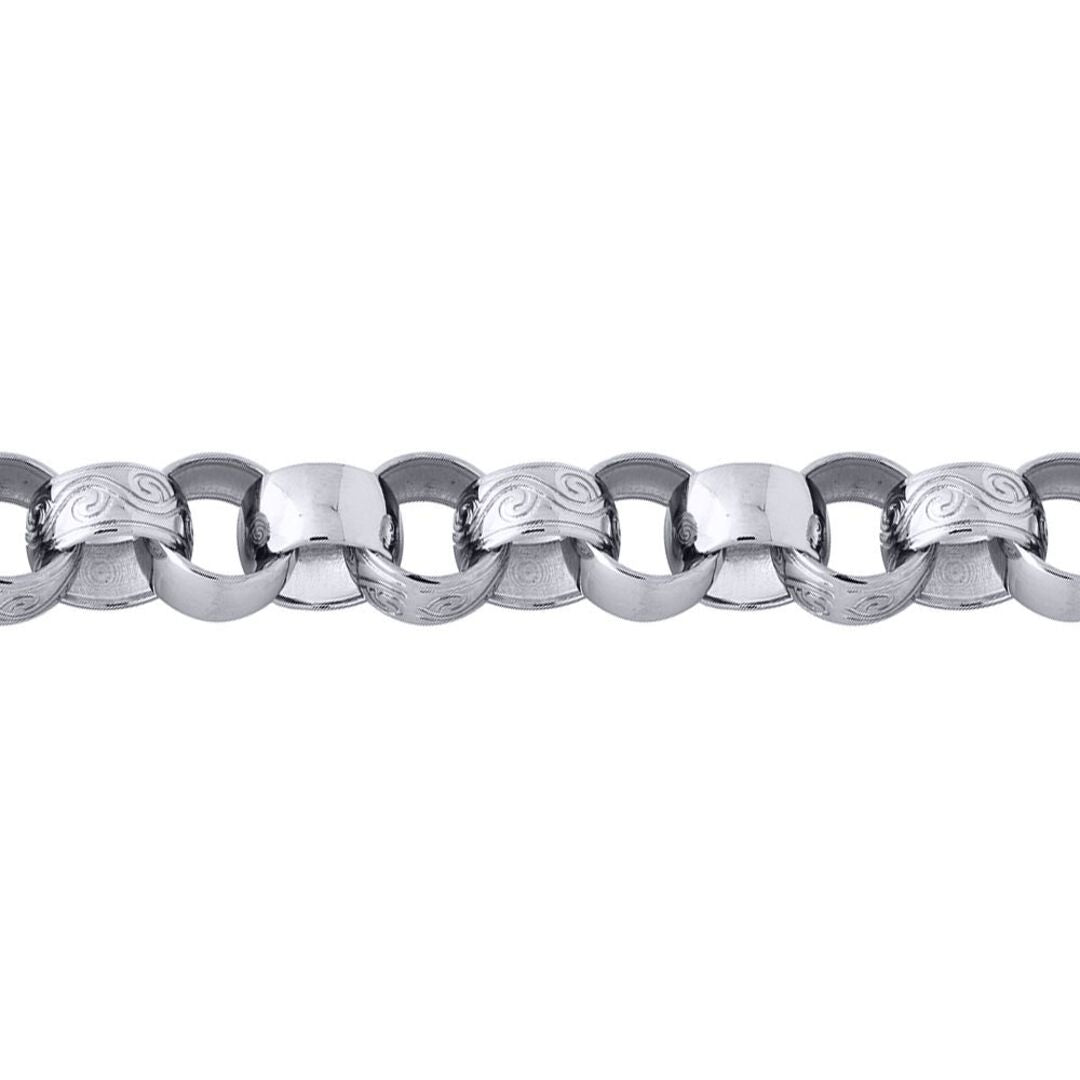 Silver  Engraved Cast Belcher 15mm Chain Bracelet 9 inch 23cm - ACN002L
