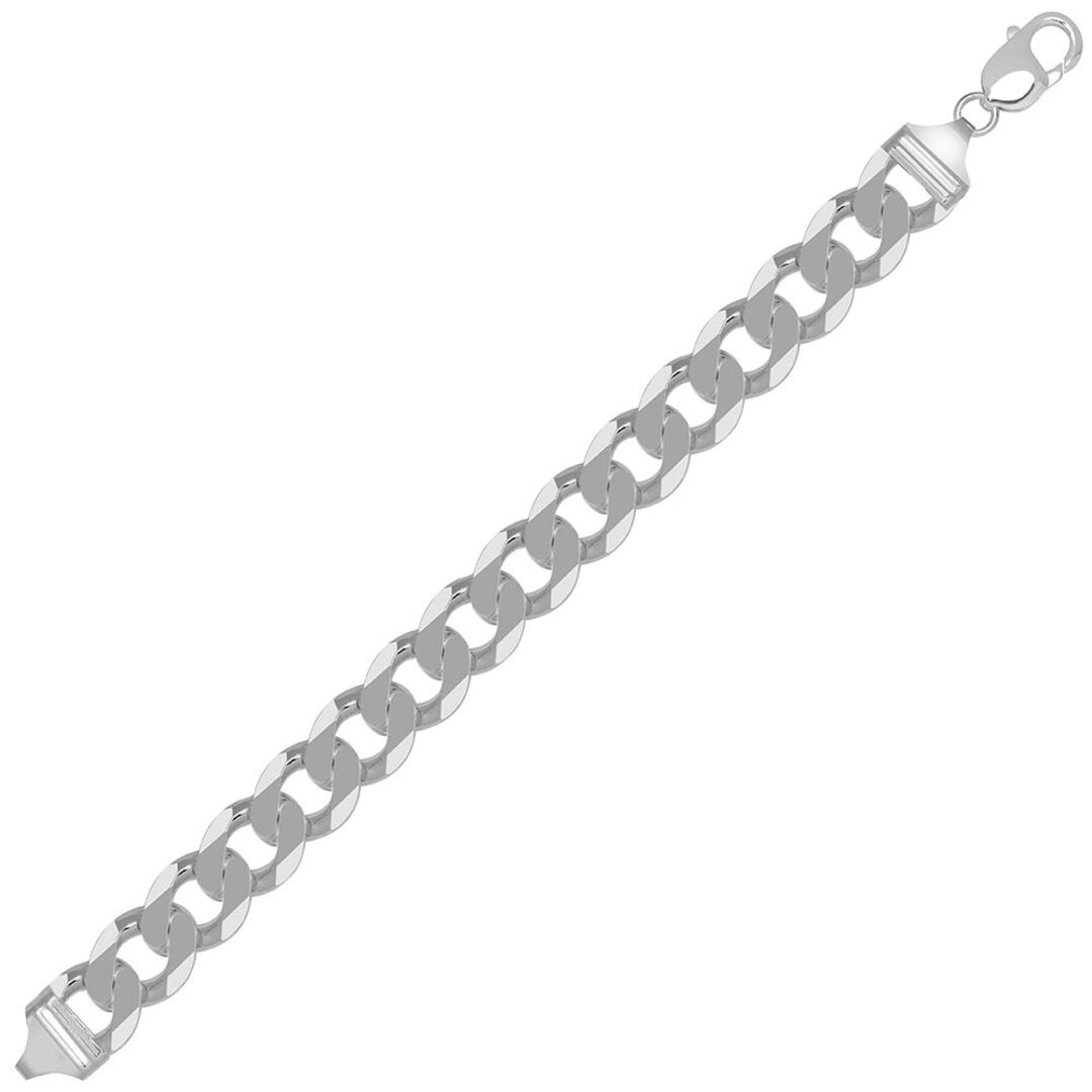 Silver  Diamond-cut Flat Curb 13.5mm Chain Bracelet 9 inch 23cm - ACN006L
