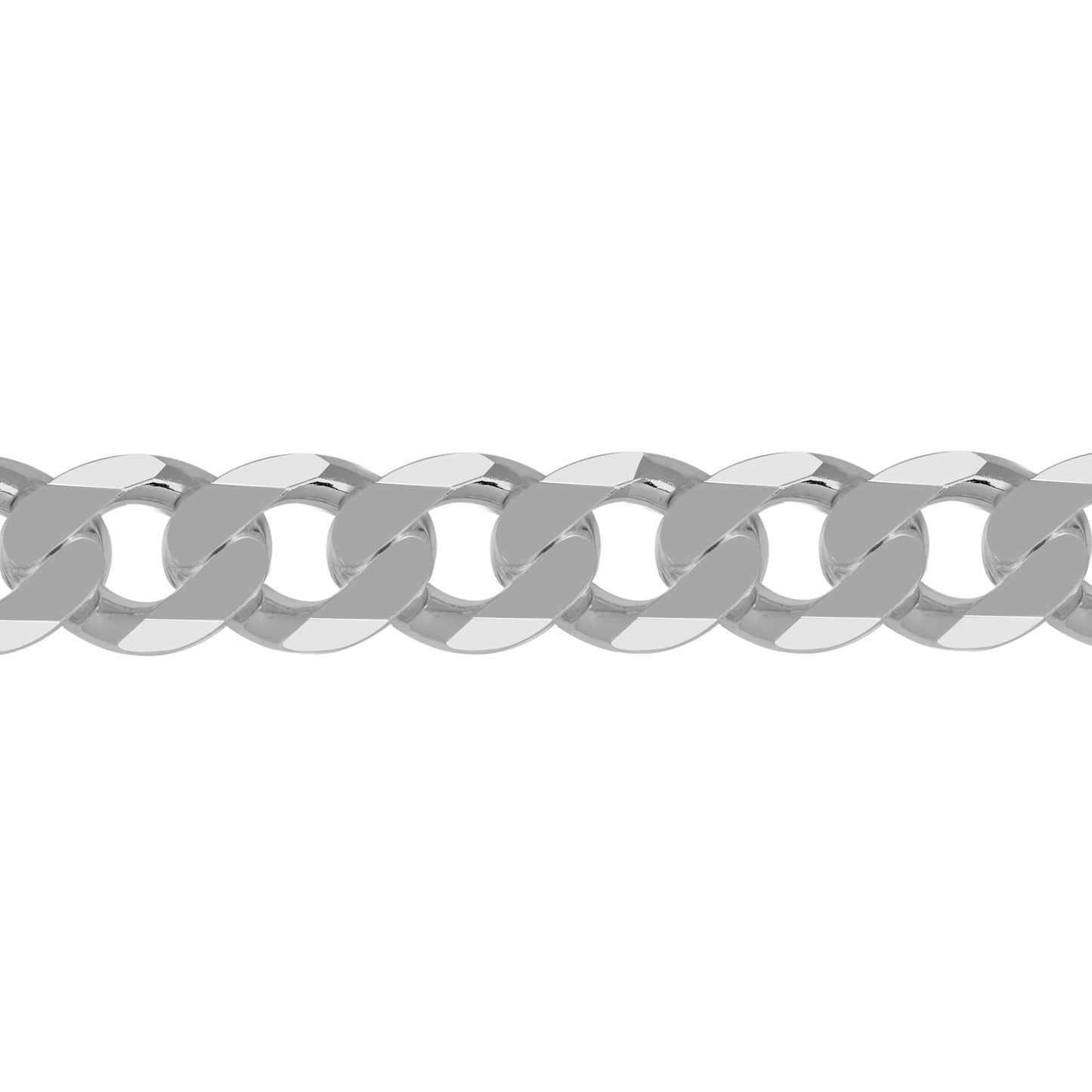 Mens Rhodium Silver  Diamond-cut Flat Curb 13.5mm Chain Necklace - ACN006L