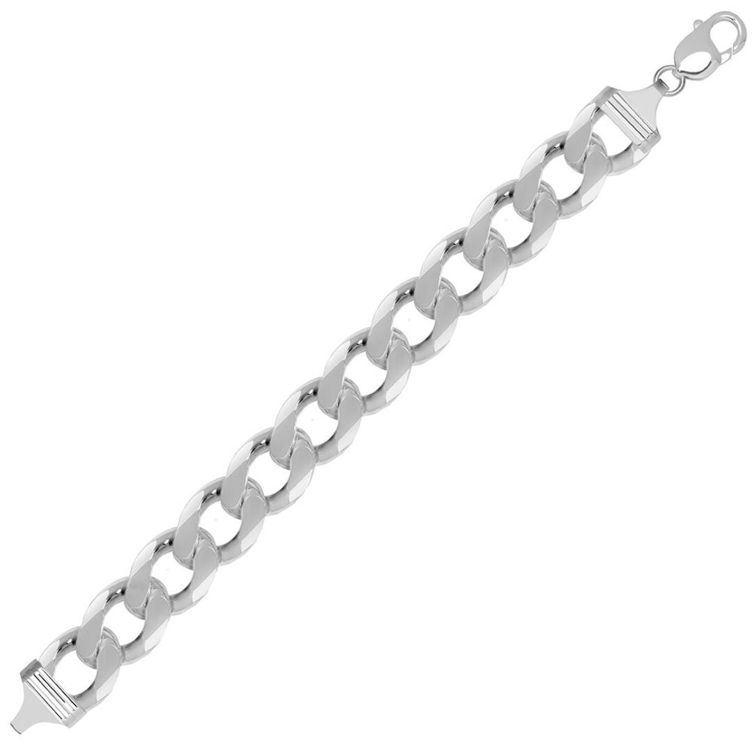 Silver  Diamond-cut Flat Curb 15.5mm Chain Bracelet 9 inch 23cm - ACN006M