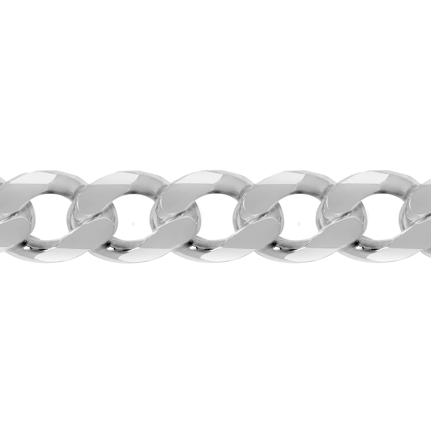 Mens Rhodium Silver  Diamond-cut Flat Curb 15.5mm Chain Necklace - ACN006M