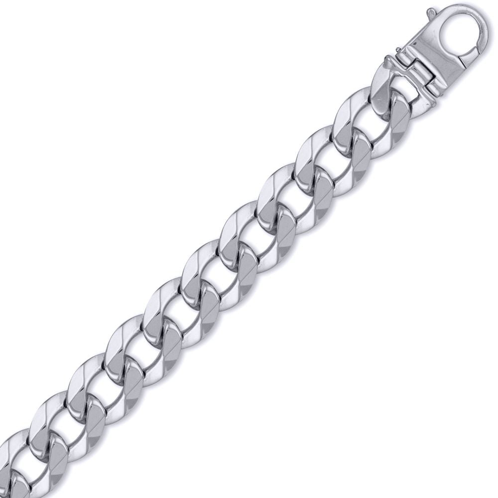 Mens Solid Silver  Heavy Weight Curb Link 17mm Chain Necklace - ACN006Q