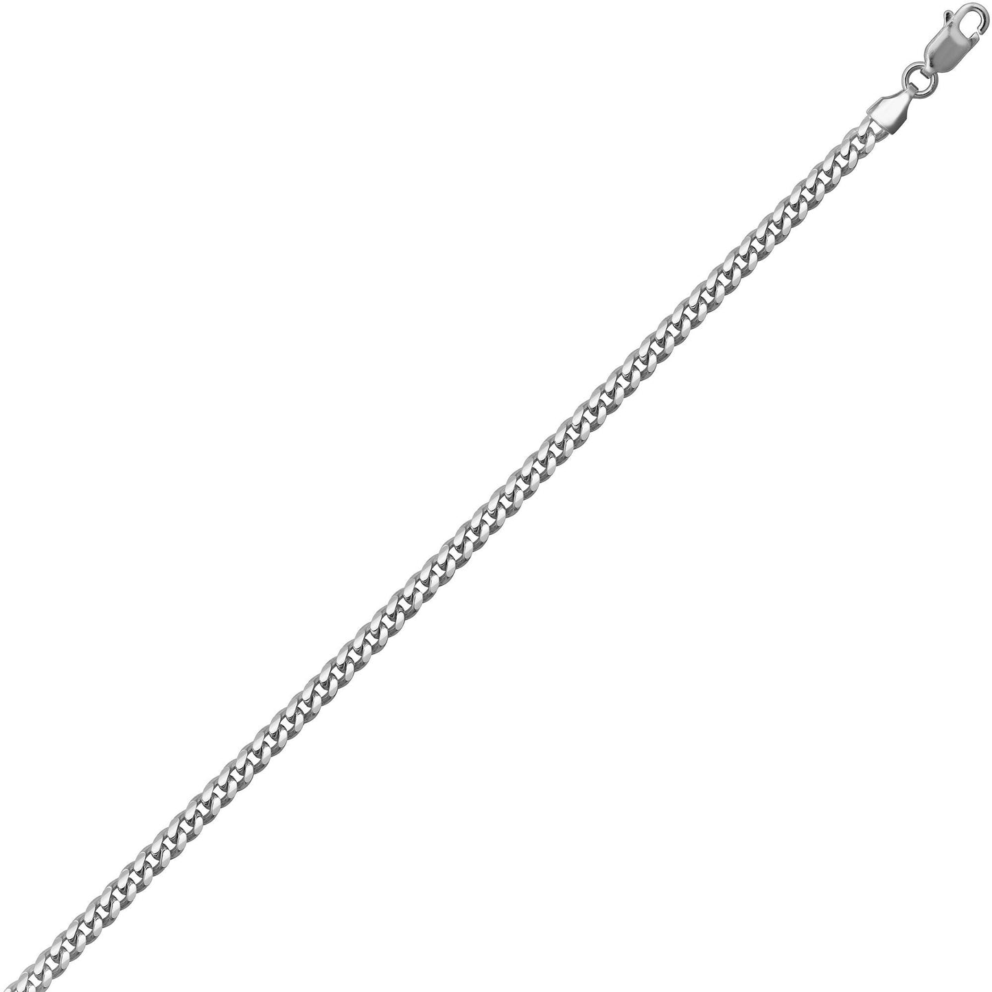 Mens Rhodium Plated Silver  Domed Curb Cuban 3.5mm Chain Necklace - ACN021A