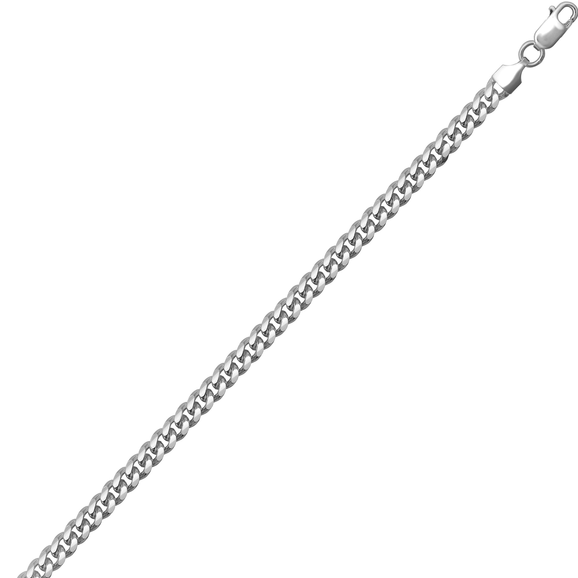 Mens Rhodium Plated Silver  Domed Curb Cuban 4.8mm Chain Necklace - ACN021B