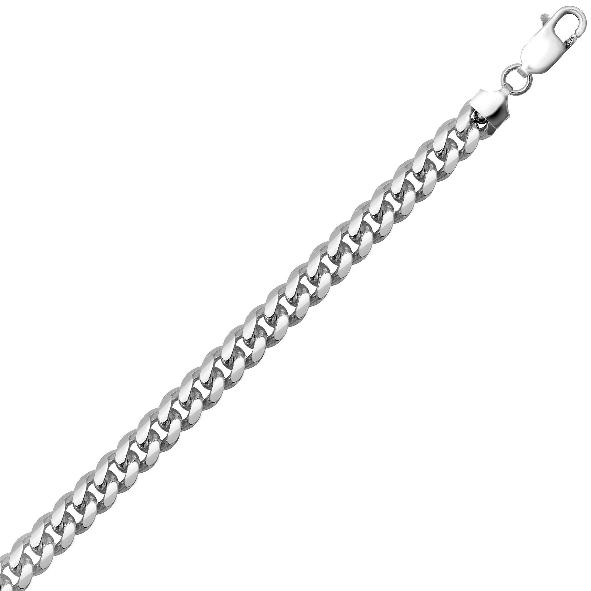 Mens Rhodium Plated Silver  Domed Curb Cuban 7.5mm Chain Necklace - ACN021D