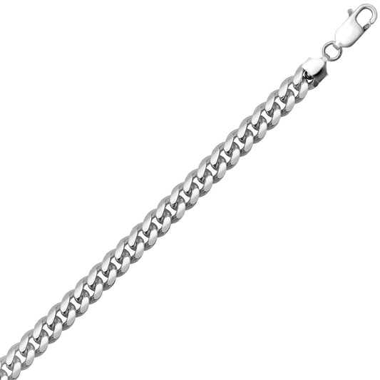 Mens Rhodium Plated Silver  Domed Curb Cuban 7.5mm Chain Necklace - ACN021D