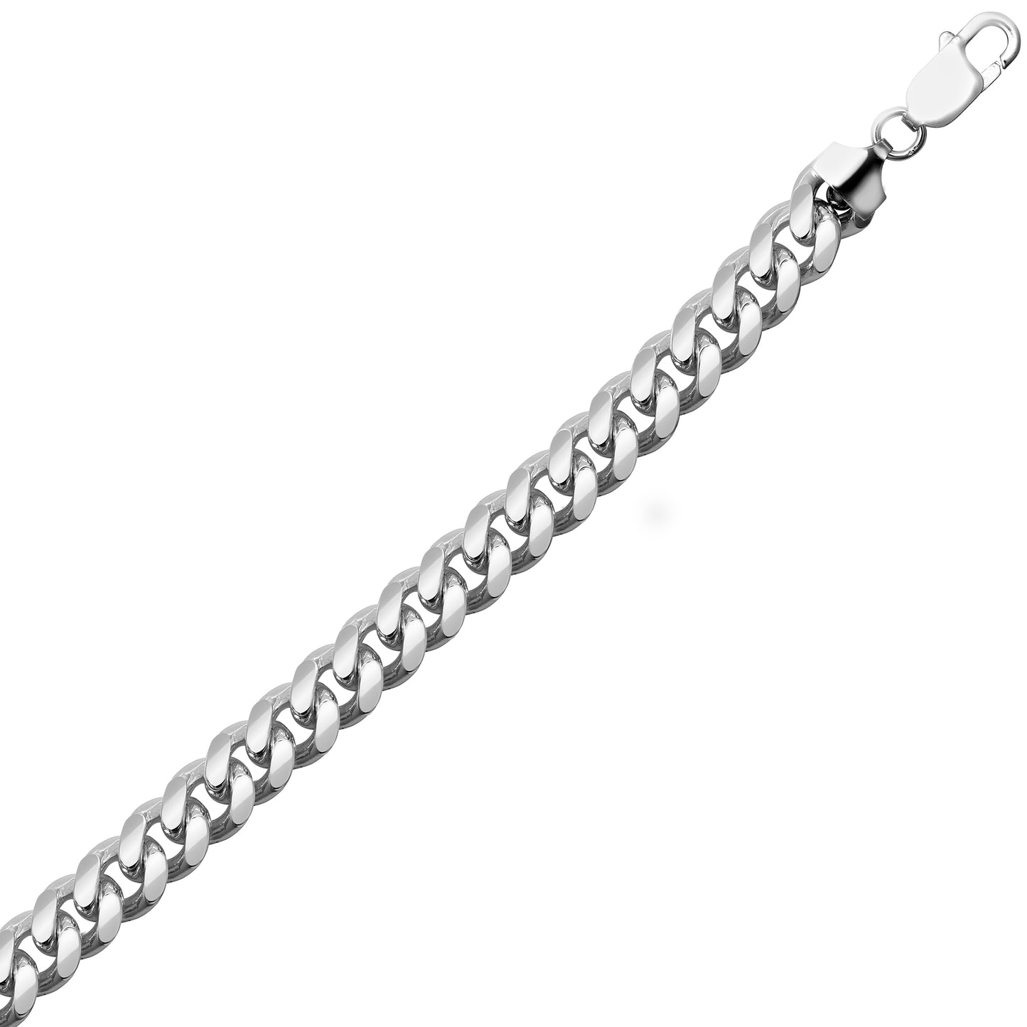 Mens Rhodium Plated Silver  Domed Curb Cuban 9mm Chain Necklace - ACN021E