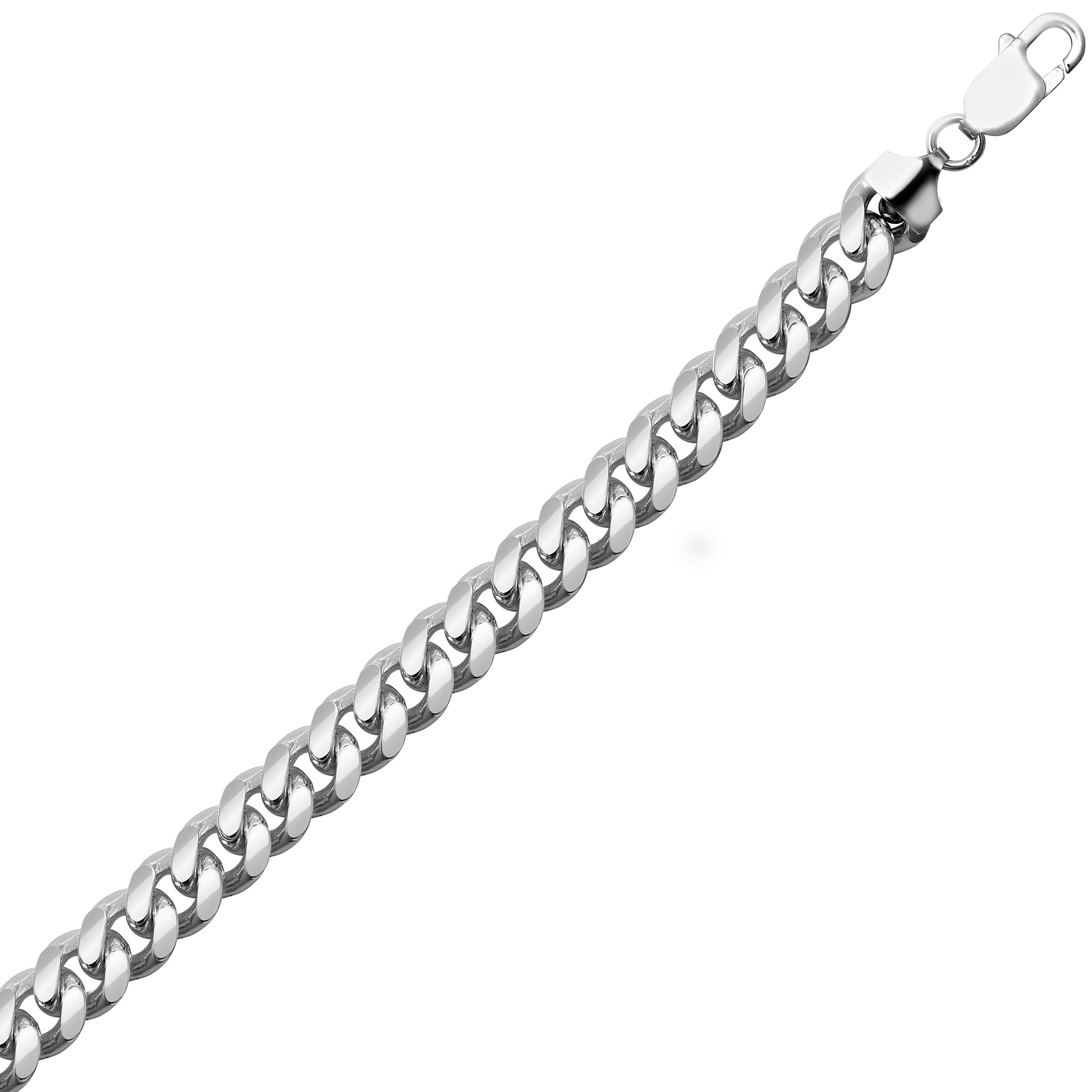 Mens Rhodium Plated Silver  Domed Curb Cuban 9mm Chain Necklace - ACN021E