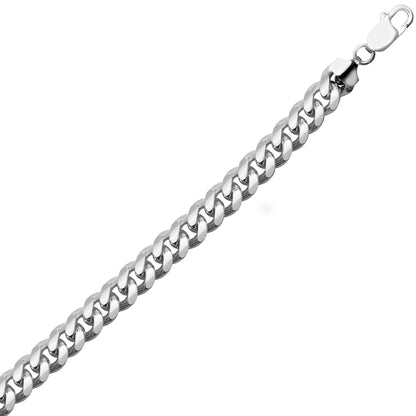 Mens Rhodium Plated Silver  Domed Curb Cuban 9mm Chain Necklace - ACN021E