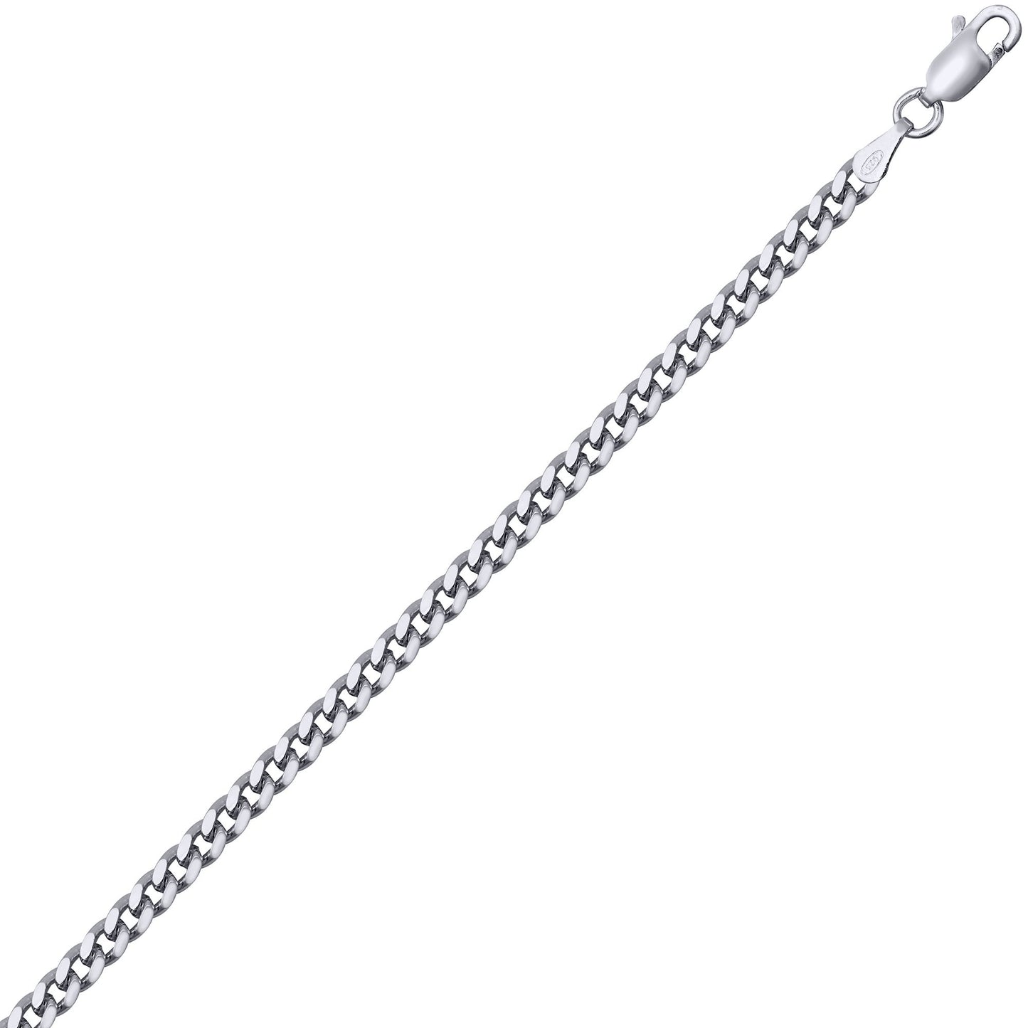 Mens Rhodium Plated Silver  Domed Curb Cuban 3mm Chain Necklace - ACN021F