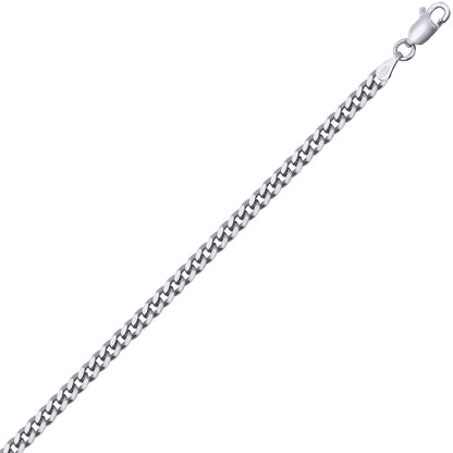 Mens Rhodium Plated Silver  Domed Curb Cuban 3mm Chain Necklace - ACN021F