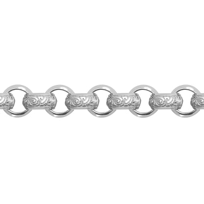 Mens Silver  Carved Rococo Belcher 9mm Chain Bracelet 9 inch 23cm - ACN023A