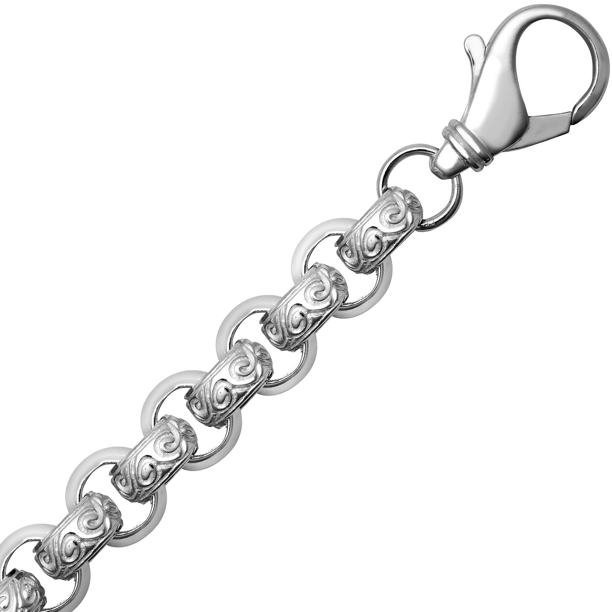 Mens Rhodium Silver  Carved Rococo Belcher 13mm Chain Necklace - ACN023B