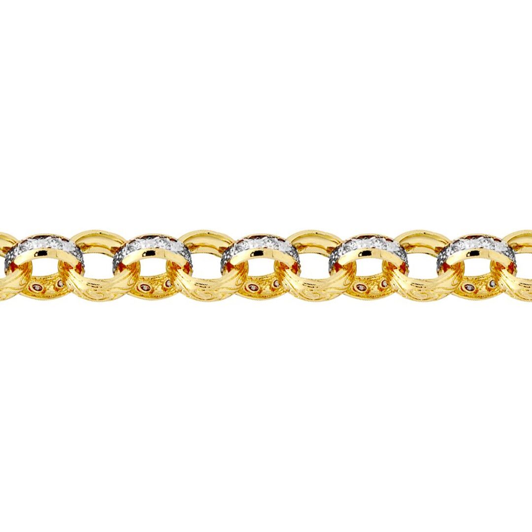 Gold-plated Silver  CZ Engraved Belcher 13mm Bracelet 8.5inch - ACN024B-GP