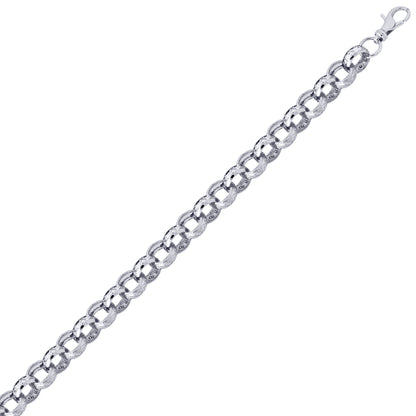 Mens Solid Silver  CZ Engraved Cast Belcher 13.5mm Chain Necklace - ACN024B