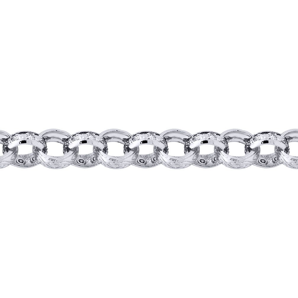 Mens Solid Silver  CZ Engraved Belcher 13mm Chain Bracelet 8.5inch - ACN024B