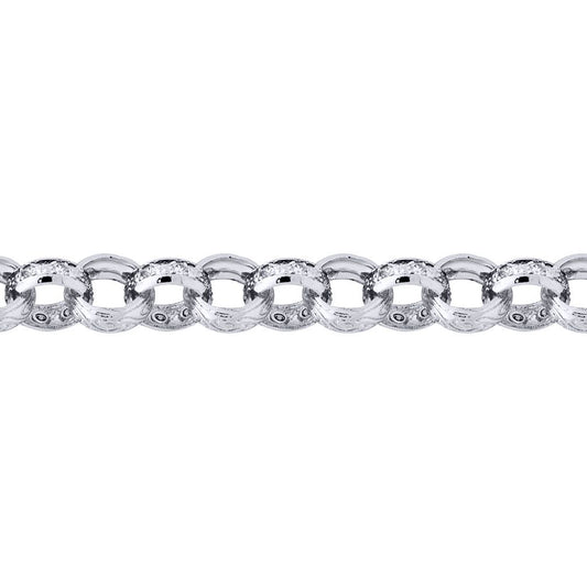 Mens Solid Silver  CZ Engraved Belcher 13mm Chain Bracelet 8.5inch - ACN024B