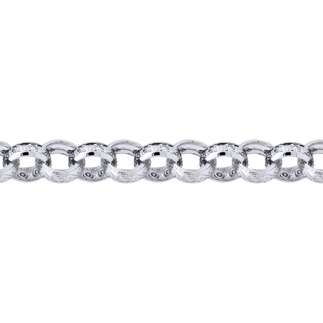 Mens Solid Silver  CZ Engraved Cast Belcher 13.5mm Chain Necklace - ACN024B
