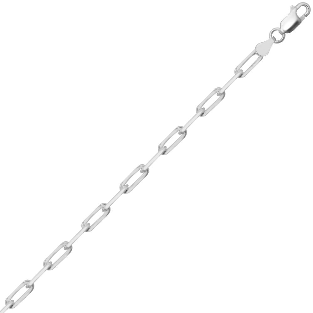 Sterling Silver  Elongated Oval Paperclip 4mm Chain Necklace - ACN043B