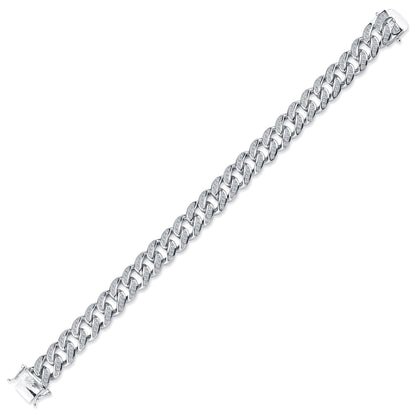 Mens Silver  CZ Pave & Plain Chunky Curvy Cuban Curb Bracelet 8.5" - ACN045A