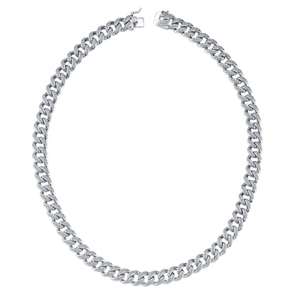 Men's Silver  Round CZ Cuban Curb Link Chain Necklace - ACN045A