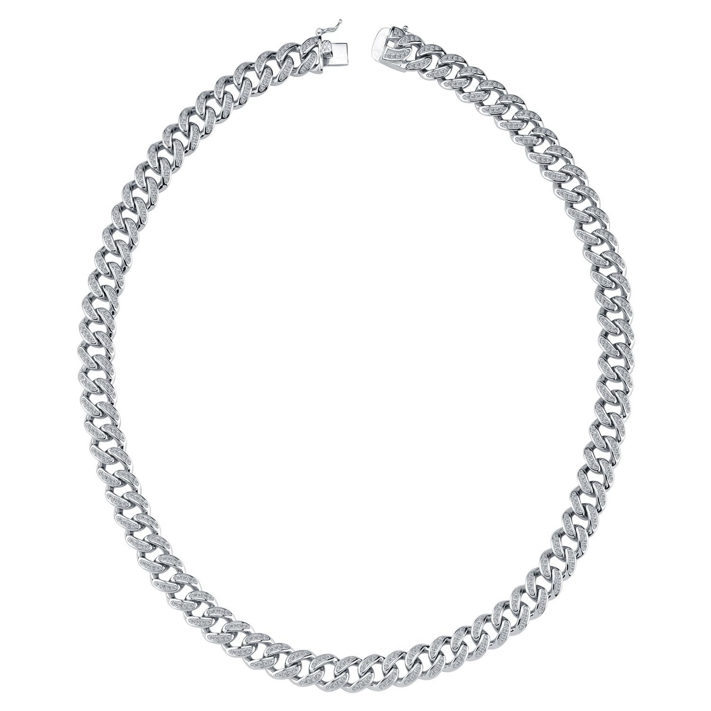 Men's Silver  Round CZ Cuban Curb Link Chain Necklace - ACN045A