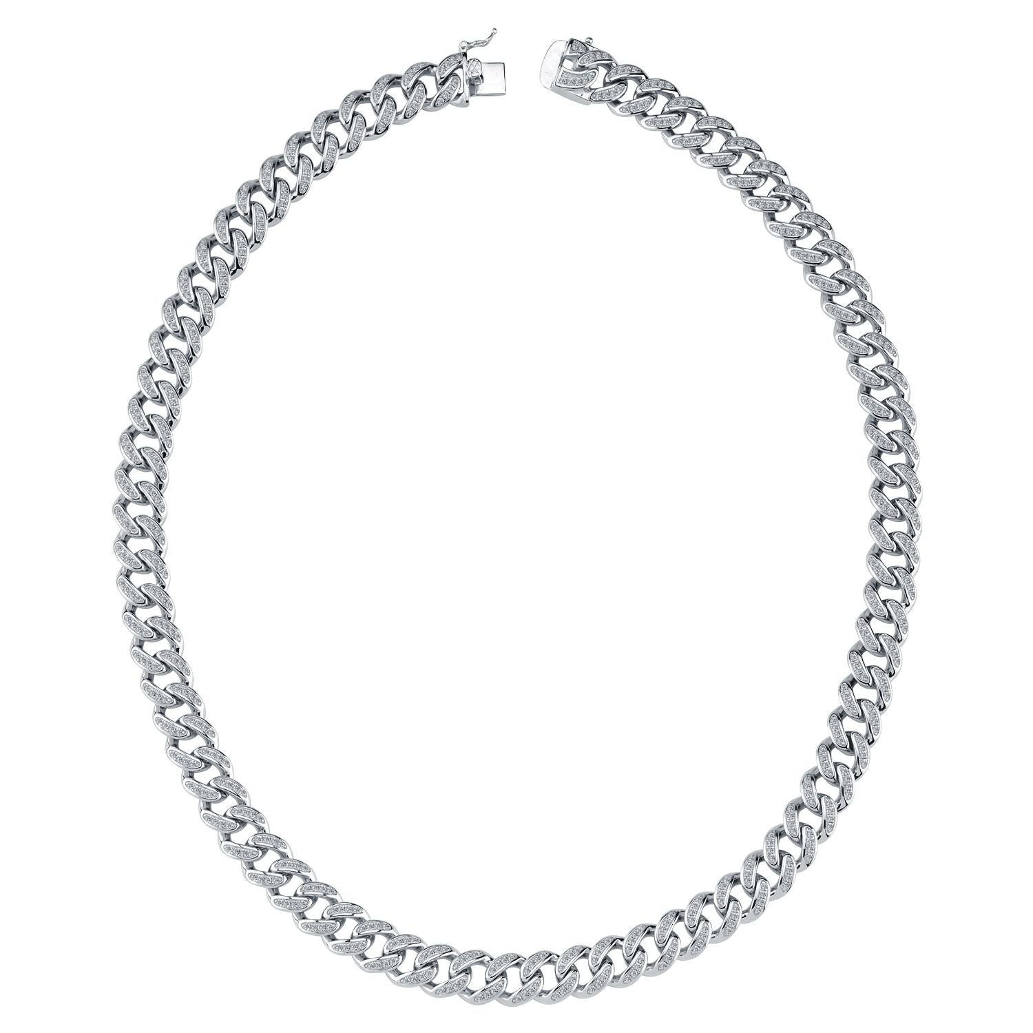Men's Silver  Round CZ Cuban Curb Link Chain Necklace - ACN045A