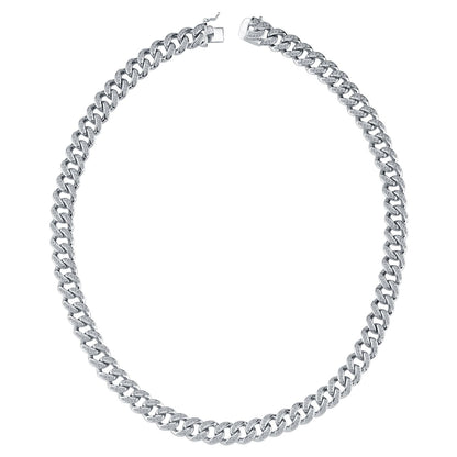 Men's Silver  Round CZ Cuban Curb Link Chain Necklace - ACN045A