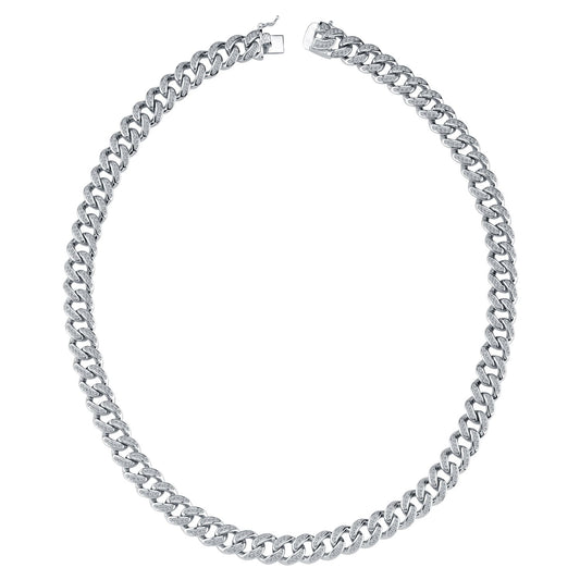Men's Silver  Round CZ Cuban Curb Link Chain Necklace - ACN045A