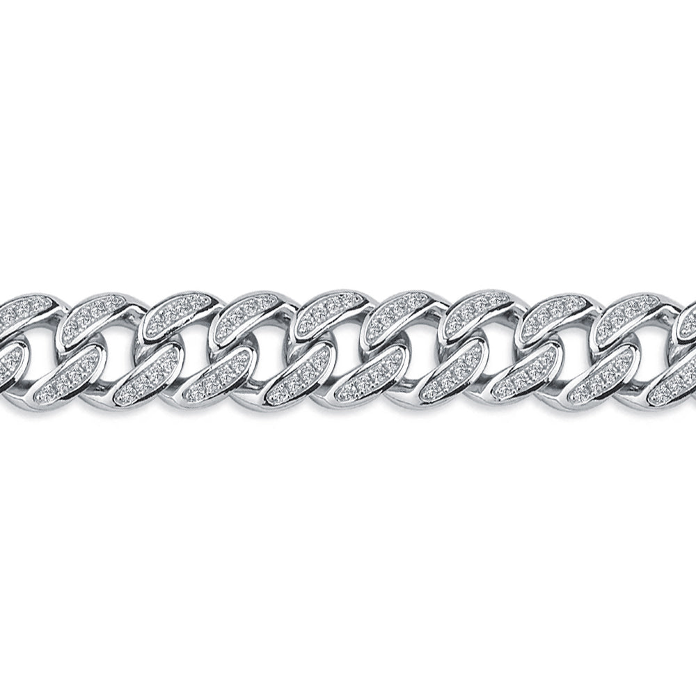 Men's Silver  Round CZ Cuban Curb Link Chain Necklace - ACN045A